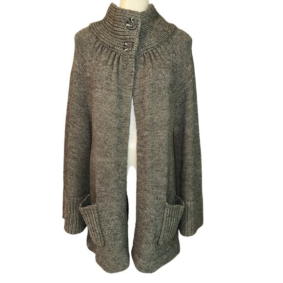 Chico’s Grey Gray Knit Double Button Cape Style Long Line Cardigan Size 2 US 12 - Picture 1 of 6